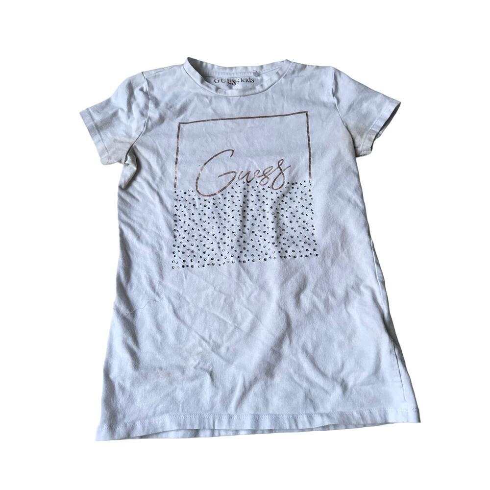 Guess White T-Shirt with Gold Logo - Girls Size 12
